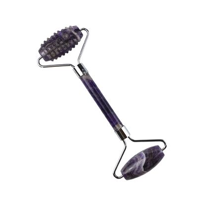 100% 정품 천연 항 노화 Guasha 마사지 사용자 정의 아메티스트 데르마 얼굴 돌 공 Gua Sha 로 롤러 마사저 로고