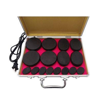 16pcs 세트 스파 뜨거운 돌 마사지 세트 히터 키트 바살트 난방 마사지 돌 세트 블랙 알루미늄 난방 상자