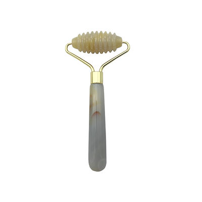 고객 로고 100% 천연 회색 아가트 롤러 자데이트 크리스탈 뷰티 컨테이너 마사지 스틱 얼굴 건강 관리 장비