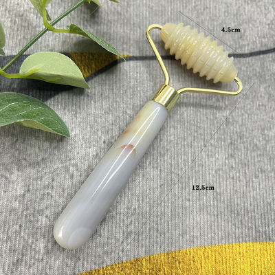 고객 로고 100% 천연 회색 아가트 롤러 자데이트 크리스탈 뷰티 컨테이너 마사지 스틱 얼굴 건강 관리 장비