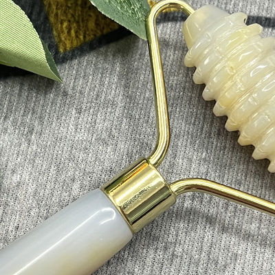 고객 로고 100% 천연 회색 아가트 롤러 자데이트 크리스탈 뷰티 컨테이너 마사지 스틱 얼굴 건강 관리 장비