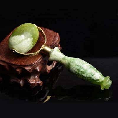 녹색 Xiuyan Jade 얼굴 롤러 Gua Sha 웰딩 금속 자이드 마사지 롤러 뷰티 도구 얼굴 마사저