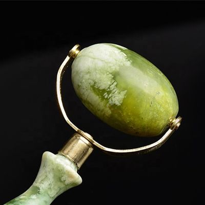 녹색 Xiuyan Jade 얼굴 롤러 Gua Sha 웰딩 금속 자이드 마사지 롤러 뷰티 도구 얼굴 마사저