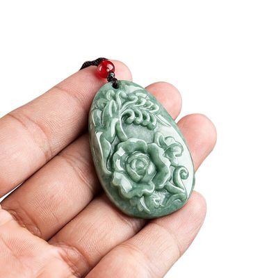 Jadeite Peony Flower Magpie Pendant Jade Sweater Chain Stunning Art 남녀노소 누구나 즐길 수 있는 컬렉션