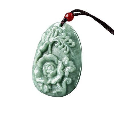 Jadeite Peony Flower Magpie Pendant Jade Sweater Chain Stunning Art 남녀노소 누구나 즐길 수 있는 컬렉션