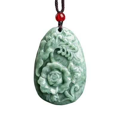 Jadeite Peony Flower Magpie Pendant Jade Sweater Chain Stunning Art 남녀노소 누구나 즐길 수 있는 컬렉션