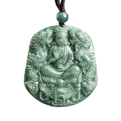 천연 자이드 조각 9 용 Guan Yin Pendant 목걸이 보석 컬렉션에 독특한 추가