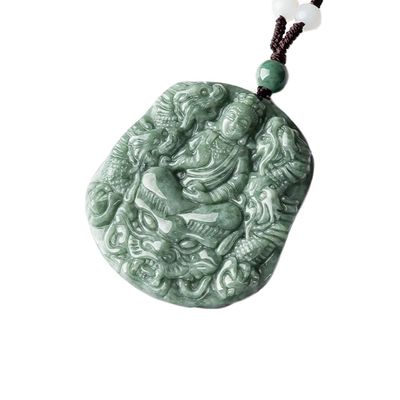 천연 자이드 조각 9 용 Guan Yin Pendant 목걸이 보석 컬렉션에 독특한 추가