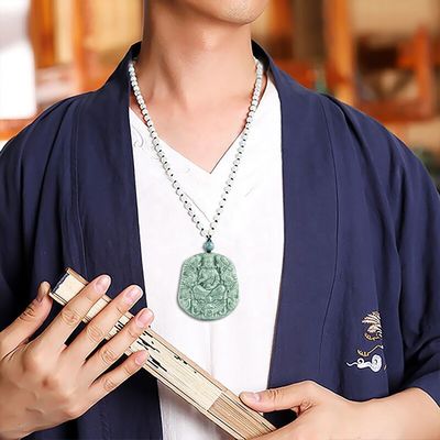 천연 자이드 조각 9 용 Guan Yin Pendant 목걸이 보석 컬렉션에 독특한 추가