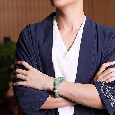 조각된 자데이트 팔찌 오일 녹색 피시우 남성과 여성 매력이 있는 팔찌 액세서리 생일 선물 반지 13mm 진주