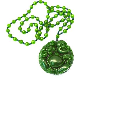 미술품 수집품 녹색 자이드 부처 구아닌 크리스탈 진주 로프 체인 앙상더 목걸이 남성 여성