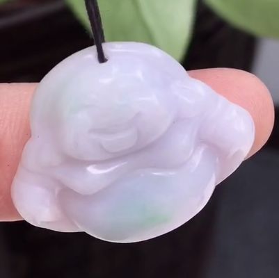녹색 휴대용 자연 버마 보라색 조각 된 자데이트 자데이트 웃는 부처 사상자 여성 및 어린이용 자연 색상