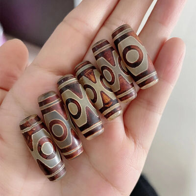 테크니크 닦은 천연 느슨 보석 티베트 9눈 Dzi 진주 40mm 아가트 배럴 진주 보석