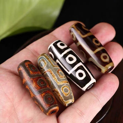 테크니크 닦은 천연 느슨 보석 티베트 9눈 Dzi 진주 40mm 아가트 배럴 진주 보석