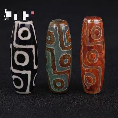 테크니크 닦은 천연 느슨 보석 티베트 9눈 Dzi 진주 40mm 아가트 배럴 진주 보석