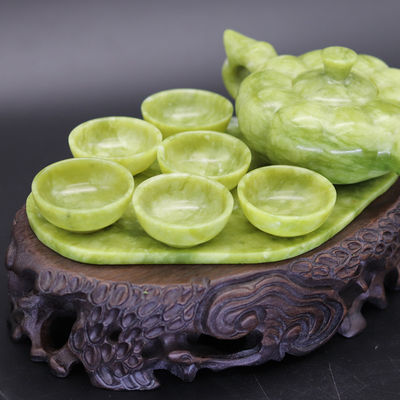 중국 전통 수공예 자이드 차 냄비 세트 6 컵과 1 자이드 플레이트 한정판 보석 컬렉션