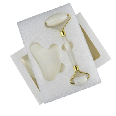 천연 자이드 스톤 구아샤 보드 (Natural Jade Stone Guasha Board) 가 구아샤 스크래핑 마사지 (Gua Sha Scraping Massage on Face) 의 맞춤식 로고가 있습니다.