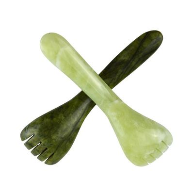 맞춤형 로고 사용 가능 맑은 녹색 Xiuyan Jade Gua Sha Spoon Shape 안구 침술 펜 침술 匙 마사저