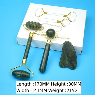 2024 블랙 자이드 롤러 구아 샤 세트 몸 마사지 및 100% 자연 두 개의 머리 피부 얼굴 관리