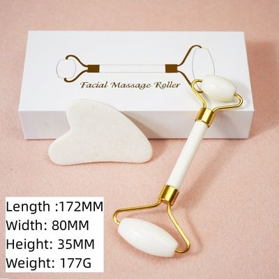 맞춤형 로고 가용 하얀 자이드 롤러 및 Guasha 세트 얼굴 Gua Sha 마사지