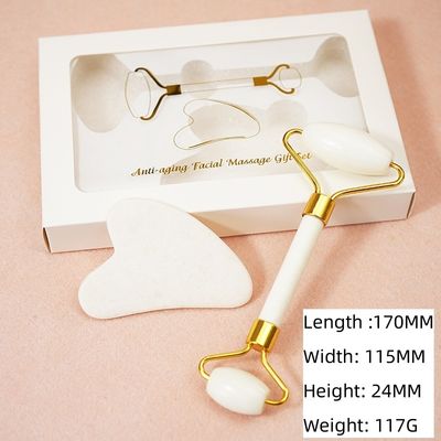 맞춤형 로고 가용 하얀 자이드 롤러 및 Guasha 세트 얼굴 Gua Sha 마사지