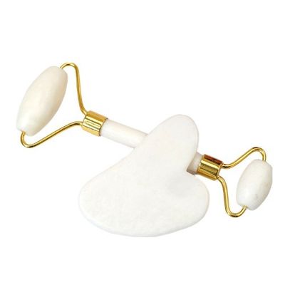 맞춤형 로고 가용 하얀 자이드 롤러 및 Guasha 세트 얼굴 Gua Sha 마사지