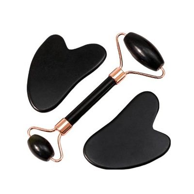 근육 마사지 맞춤형 블랙 비안 스톤 구아 샤 스크래핑 보드 구아샤 얼굴 롤러 선물 상자 세트 스파 피부 관리 루틴