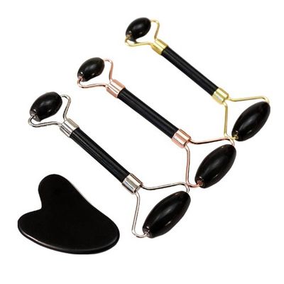 근육 마사지 맞춤형 블랙 비안 스톤 구아 샤 스크래핑 보드 구아샤 얼굴 롤러 선물 상자 세트 스파 피부 관리 루틴