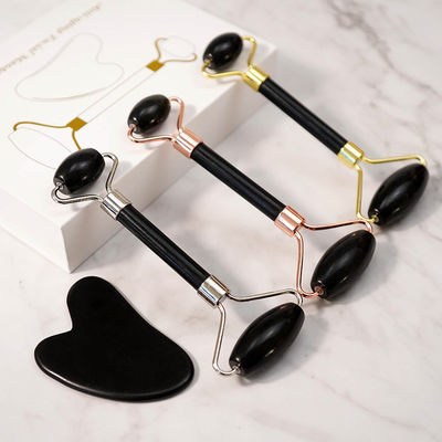 근육 마사지 맞춤형 블랙 비안 스톤 구아 샤 스크래핑 보드 구아샤 얼굴 롤러 선물 상자 세트 스파 피부 관리 루틴