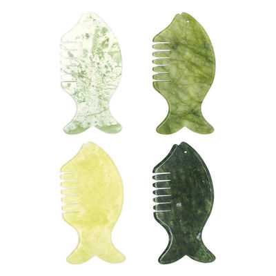 2024 생선 모양 천연 Xiuyan Jade Gua Sha 두피 마사지 빗 머리 Guasha 마사저 노란 머리 마사지 장비