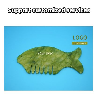 2024 생선 모양 천연 Xiuyan Jade Gua Sha 두피 마사지 빗 머리 Guasha 마사저 노란 머리 마사지 장비