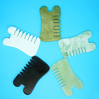 천연 녹색 Xiuyan Jade Gua Sha 머리 마사지 Comb Guasha 돌 머리 마사지 머리에 대한 건강 관리 샐러리 뷰티 도구