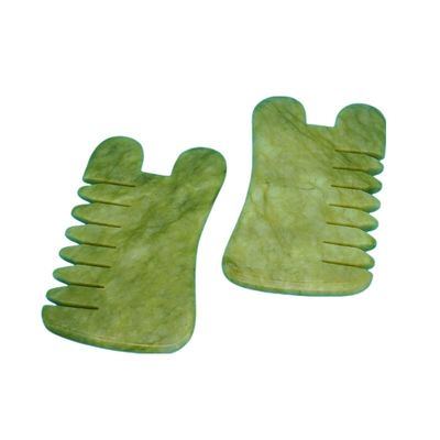 천연 녹색 Xiuyan Jade Gua Sha 머리 마사지 Comb Guasha 돌 머리 마사지 머리에 대한 건강 관리 샐러리 뷰티 도구