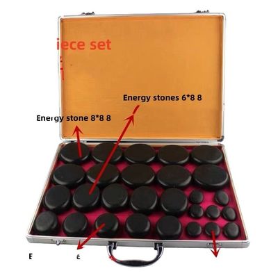 근육 마사지 뜨거운 돌 마사지 키트 알루미늄 난방 상자 28 pcs 블랙 바잘트 에너지 돌