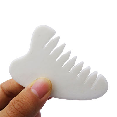 전체 몸 마사지 영역 자연 하얀 Xiuyan Jade 머리 Comb Gua Sha 도구 Jade 머리 마사지
