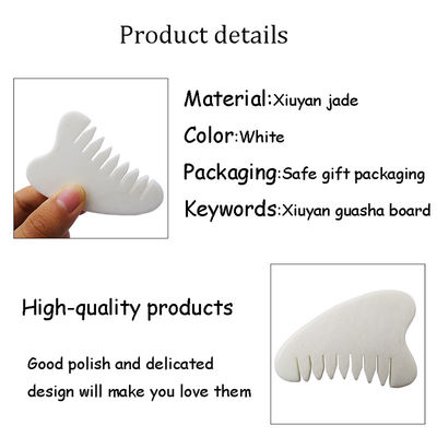 전체 몸 마사지 영역 자연 하얀 Xiuyan Jade 머리 Comb Gua Sha 도구 Jade 머리 마사지