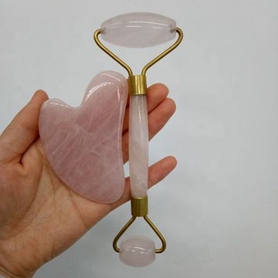 자연 관리 얼굴 피부 마사지 쥬드 스톤 롤러 세트 구아 샤 도구 휴식 항 노화 주름 퇴치 로즈 쿼츠