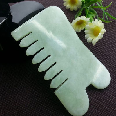 손잡이 Abarke 천연 자이드 스톤 구아 샤 얼굴 마사지 머리 빗 6 이빨 머리 마사저