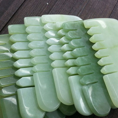 손잡이 Abarke 천연 자이드 스톤 구아 샤 얼굴 마사지 머리 빗 6 이빨 머리 마사저