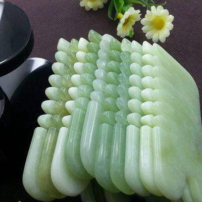 손잡이 Abarke 천연 자이드 스톤 구아 샤 얼굴 마사지 머리 빗 6 이빨 머리 마사저