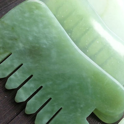 손잡이 Abarke 천연 자이드 스톤 구아 샤 얼굴 마사지 머리 빗 6 이빨 머리 마사저