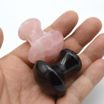 천연 보석 마사지 키트 35*40mm 수작업 로즈 쿼츠와 블랙 오브시디안 버섯 모양의 돌 치료