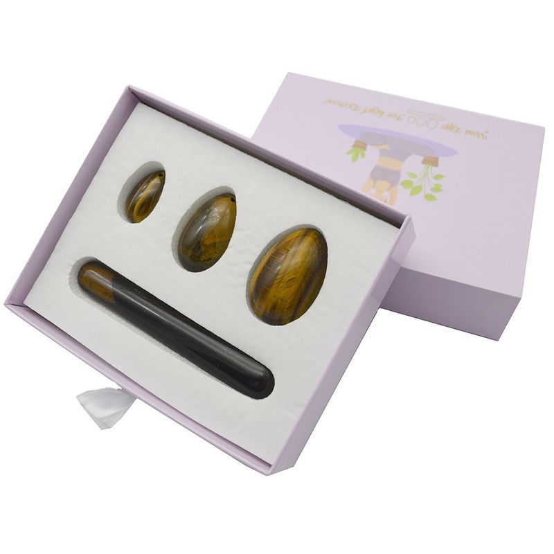 4pcs 호랑이 눈 뚫린 요니 계란과 스탠드 세트 상자와 함께 휴가 및 돌 조각 동상 컬렉션에 완벽