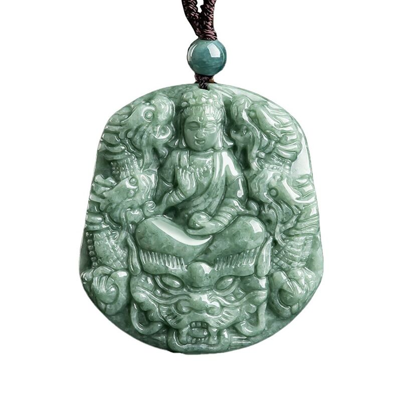 천연 자이드 조각 9 용 Guan Yin Pendant 목걸이 보석 컬렉션에 독특한 추가