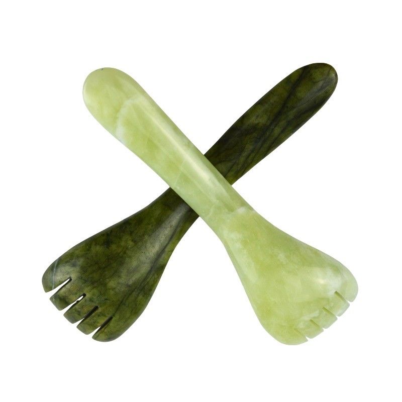 맞춤형 로고 사용 가능 맑은 녹색 Xiuyan Jade Gua Sha Spoon Shape 안구 침술 펜 침술 匙 마사저