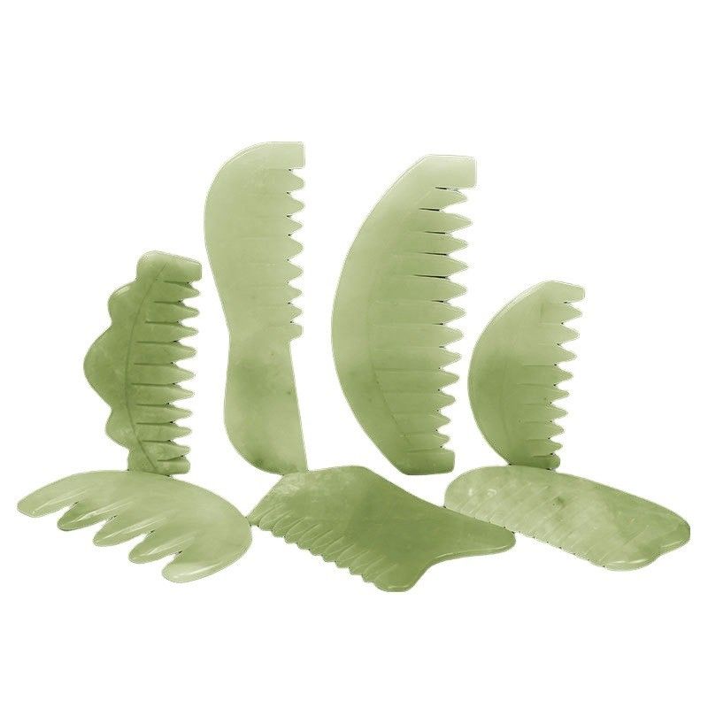 침술치료와 두피 마사지 천연 자이드 헤어 빗 Xiuyan Jade Gua Sha 도구