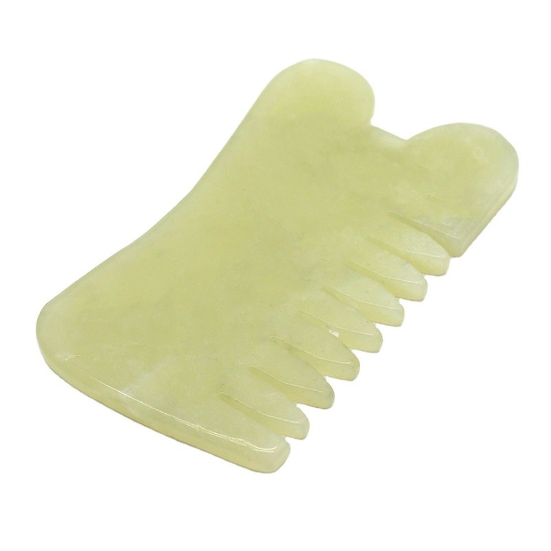 손잡이 Abarke 천연 자이드 스톤 구아 샤 얼굴 마사지 머리 빗 6 이빨 머리 마사저